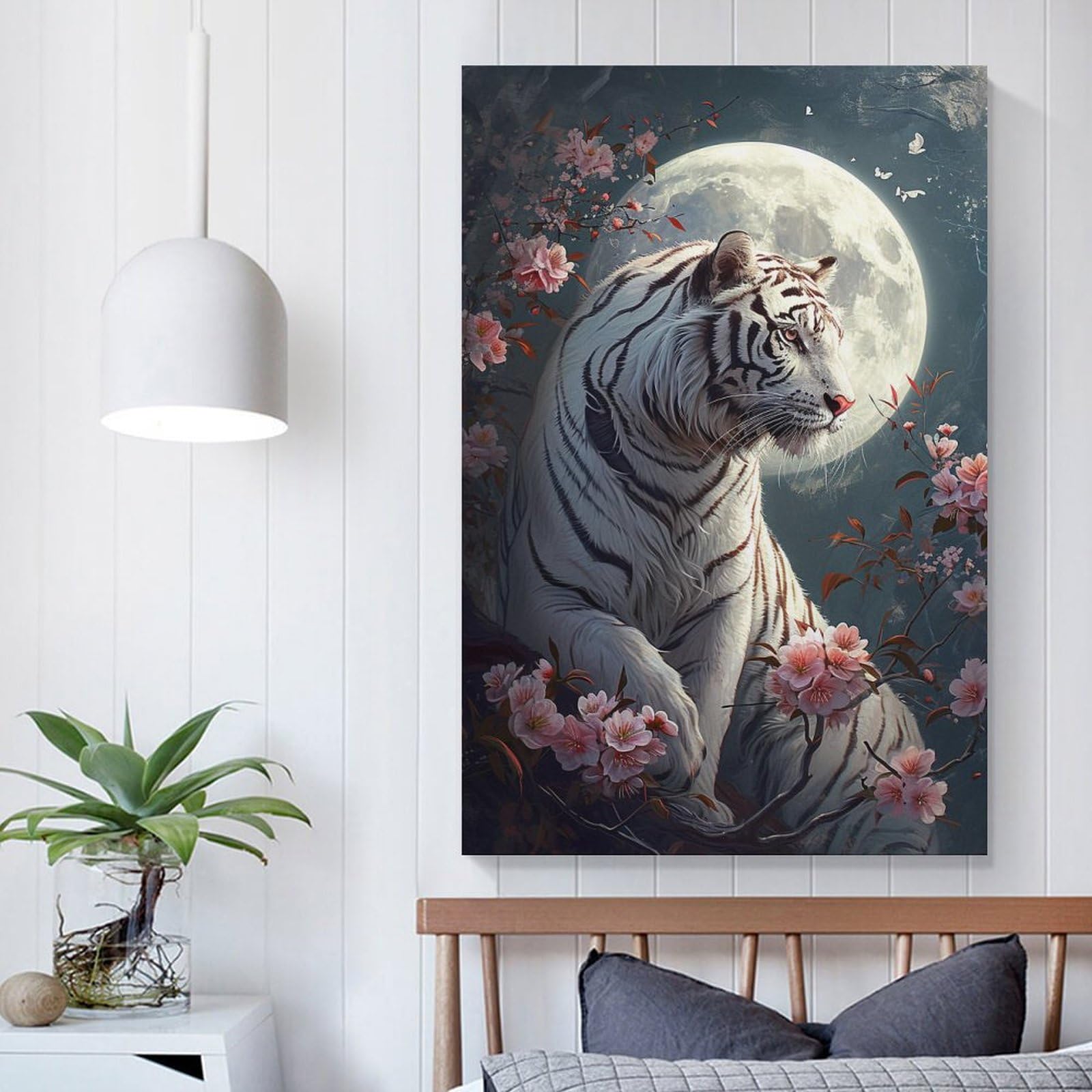 守護の力！！絵　アート作品　絵画　動物　スピリチュアル　　インテリア Amazon.co.jp: 絵画 遠くを見つめる獰猛なホワイトタイガーインテリア